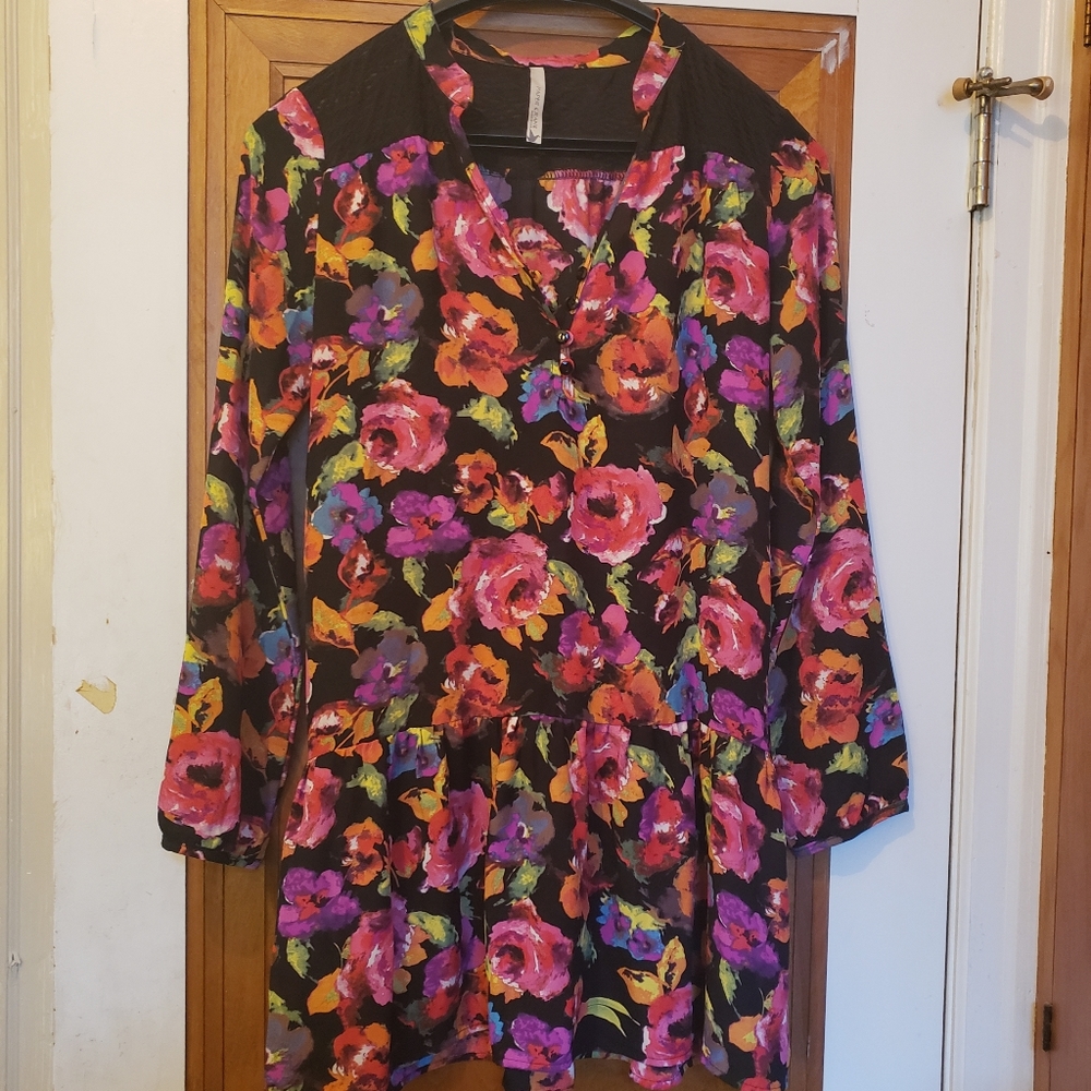 Paper Crane | Bright Floral Mini Dress/Tunic Medium